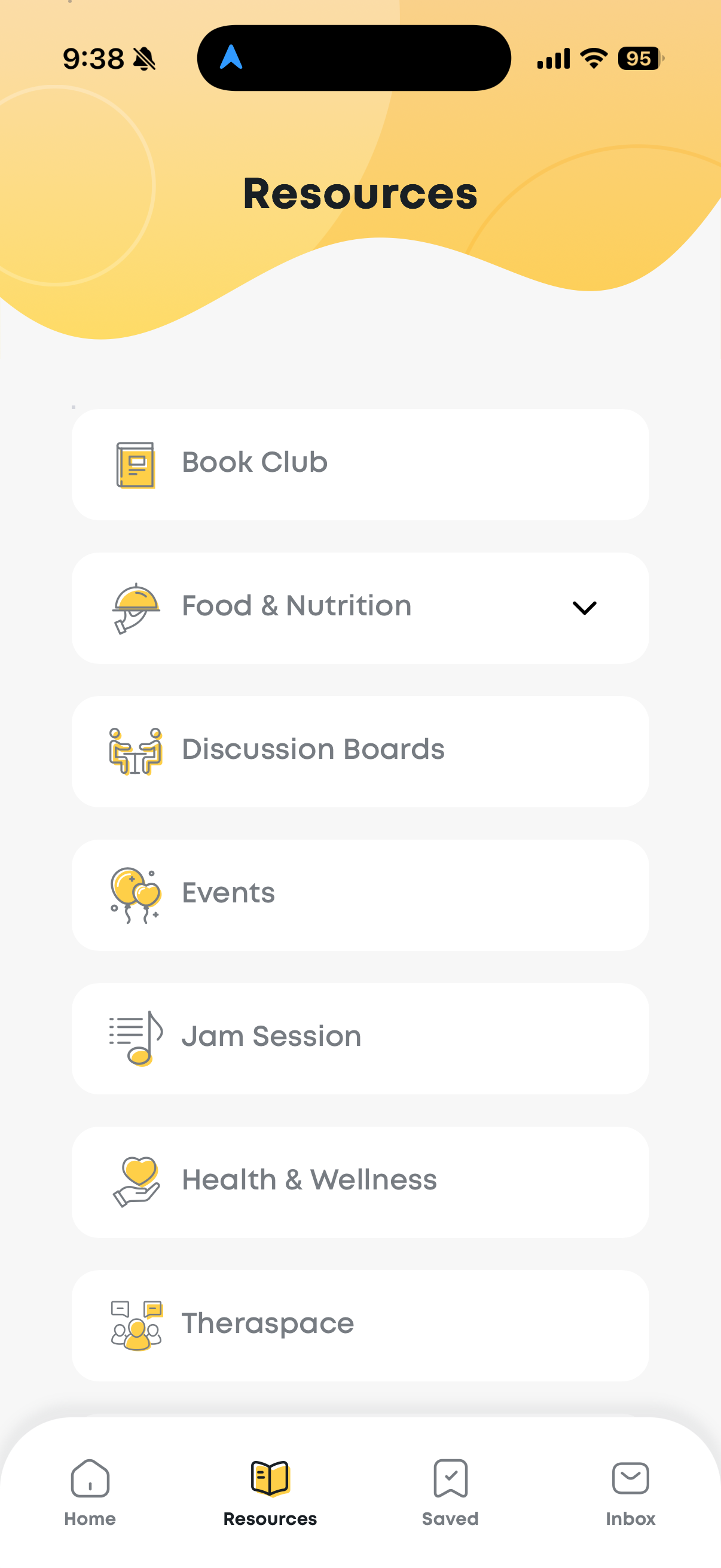 Operation Happy Nurse Resources screen with wellness categories and practical support
